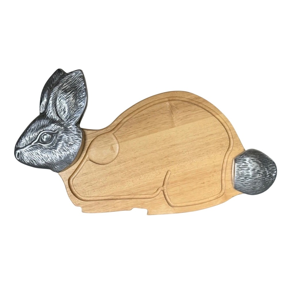 Rabbit Bunny Wood Serving Board Metal Head Tail Detail 22in Easter Charcuterie